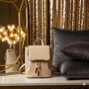 Kalkinguo White Faux Leather Backpack Bag Purse